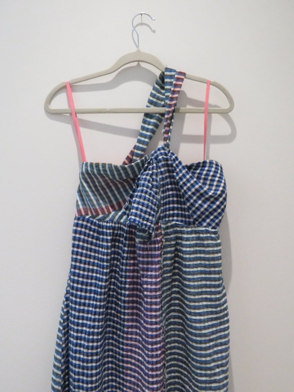 ANTHROPOLOGIE MAEVE Waverly Gingham One Shoulder Dress 4 Petite Coquette Twee - Picture 3 of 14